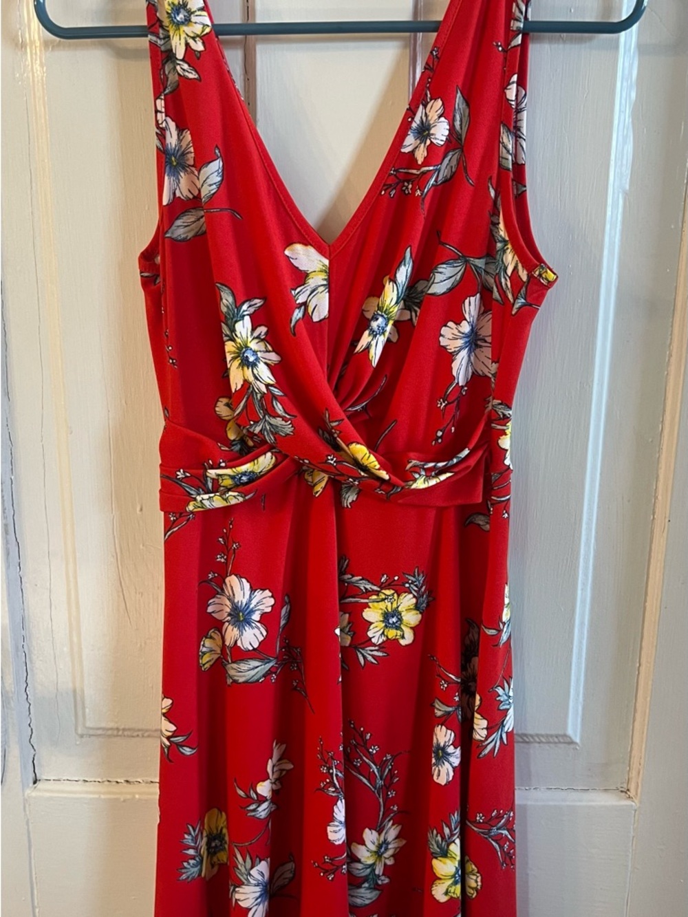 Candie's Red Floral V-Neck Knot Front Maxi Dress